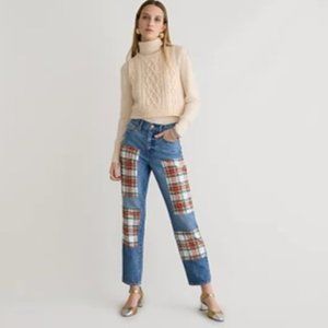 JCrew – High-rise Straight Jean - Snowy Stewart / Tartan Plaid Patches